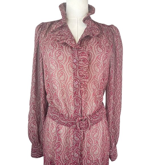 Banana Republic Large Burgundy Paisley Button-Down Midi Ruffle Collar - Picture 4 of 13